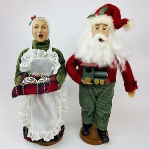 Vintage Christmas Carolers Woman with Tray‎ of Cinn Rolls & Santa with Toy Train